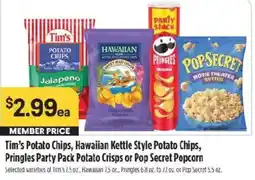 Raley's Tim's Potato Chips, Hawaiian Kettle Style Potato Chips, Pringles Party Pack Potato Crisps or Pop Secret Popcorn offer