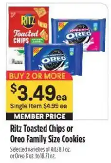Raley's Ritz Toasted Chips or Oreo Family Size Cookies offer