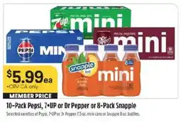 Raley's 10-Pack Pepsi, 7-UP or Dr Pepper or 8-Pack Snapple offer