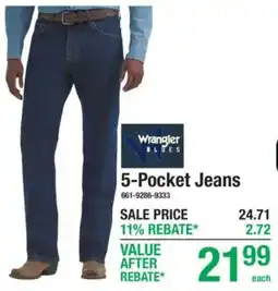 Menards Wrangler blues 5-pocket jeans offer