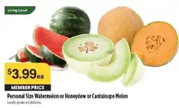 Raley's Personal Size Watermelon or Honeydew or Cantaloupe Melon offer