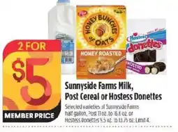 Raley's Sunnyside Farms Milk, Post Cereal or Hostess Donettes offer