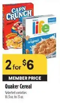 Raley's Quaker Cereal offer