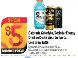 Raley's Gatorade Gatorlyte, Rockstar Energy Drink or Death Wish Coffee Co. Cold Brew Latte offer
