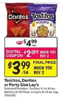 Stop&Shop Tostitos, Doritos or Party Size Lay's offer