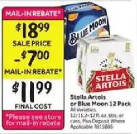 Stop&Shop Stella Artois or Blue Moon 12 Pack offer