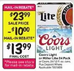 Stop&Shop Coors Light or Miller Lite 24 Pack offer