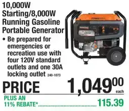Menards Generac Starting/8,000W Running Gasoline Portable Generator offer