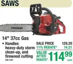 Menards Prorun 14" Gas Chainsaw offer