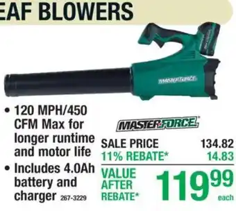 Menards Masterforce leaf blower offer