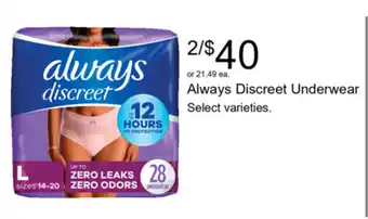 Walgreens Always Discreet Underwear offer