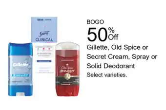 Walgreens Gillette, Old Spice or Secret Cream, Spray or Solid Deodorant offer