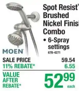 Menards Moen spot resist brushed nickel finish combo offer