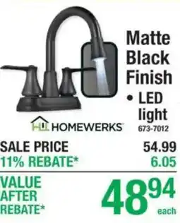 Menards Homewerks matte black finish faucet offer