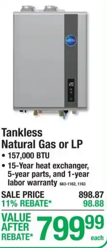 Menards Rheem tankless natural gas or lp offer