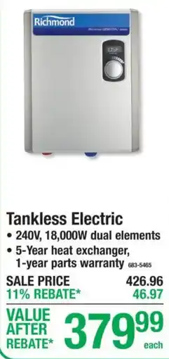 Menards Richmond Tankless Electric offer