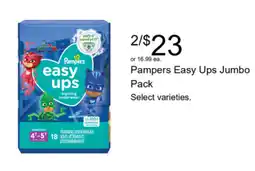 Walgreens Pampers Easy Ups Jumbo Pack offer