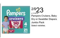 Walgreens Pampers Cruisers, Baby Dry or Swaddler Diapers Jumbo Pack offer