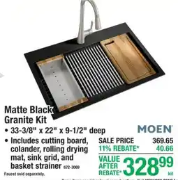 Menards Moen matte black granite kit offer