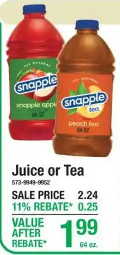 Menards Snapple juice or tea offer