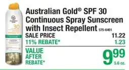 Menards Australian Gold SPF 30 Continuous Spray Sunscreen with Insect Repellent offer
