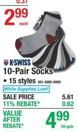 Menards K-Swiss 10-Pair Socks offer