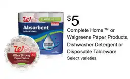 Walgreens Walgreens Absorbent Paper Towel or Walgreens Ultra Strong Paper Plates offer