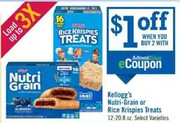 Price Chopper Kellogg's Nutri-Grain or Rice Krispies Treats offer