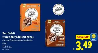 Lidl Bon Gelati frozen dairy dessert cones offer