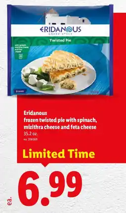 Lidl Eridanous frozen twisted pie with spinach, mizithra cheese and feta cheese offer