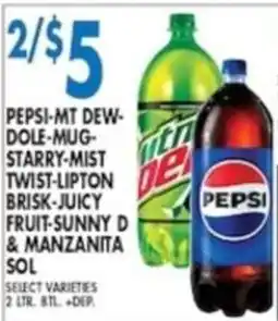 Compare Foods Pepsi-Mt Dew-Dole-Mug-Starry-Mist Twist-Lipton Brisk-Juicy D & Manzanita Sol offer