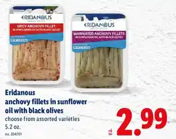 Lidl Eridanous anchovy fillets in sunflower oil with black olives offer