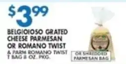 Compare Foods Belgioso grated cheese parmesan or romano twist offer