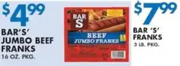 Compare Foods Bar's jumbo beef franks offer