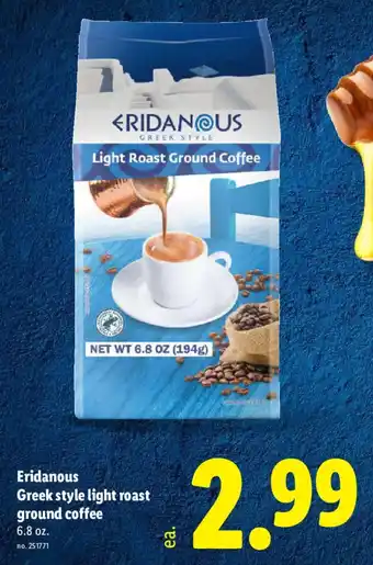Lidl Eridanous Greek style light roast ground coffee offer