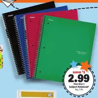 Meijer Five Star 1 Subject Notebook offer