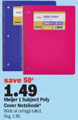 Meijer Meijer 1 Subject Poly Cover Notebook offer
