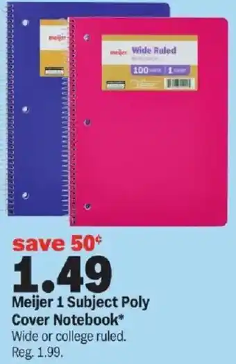 Meijer Meijer 1 Subject Poly Cover Notebook offer