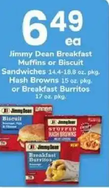 Safeway Jimmy Dean Breakfast Muffins or Biscuit Sandwiches Hash Browns or Breakfast Burritos offer