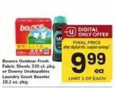 Safeway Bounce Outdoor Fresh Fabric Sheets or Downy Unstopables Laundry Scent Booster offer