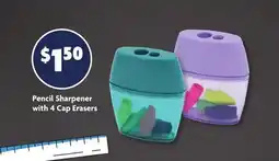 Family Dollar Pencil Sharpener with 4 Cap Erasers offer