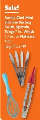 Family Dollar Family Chef Mini Silicone Basting Brush, Spatula, Tongs 7 in., Whisk 6.7 in., or Flatware 4 pc offer