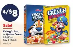 Family Dollar Kellogg's, Post, or Quaker Cereals offer
