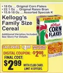 Key Food Kellogg's Family Size Cereal offer
