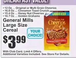 Key Food General Mills Large Size Cereal offer