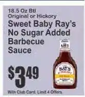 Key Food Sweet Baby Ray's No Sugar Added Barbecue Sauce offer