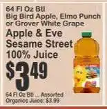 Key Food Apple & Eve Sesame Street 100% Juice offer