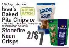 Key Food Issa’s Baked Pita Chips or Stonefire Naan Crisps offer
