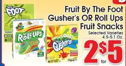 Supremo Foods Inc Fruit By The Foot Gusher's OR Roll Ups Fruit Snacks offer