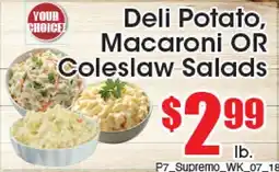 Supremo Foods Inc Deli Potato, Macaroni OR Coleslaw Salads offer